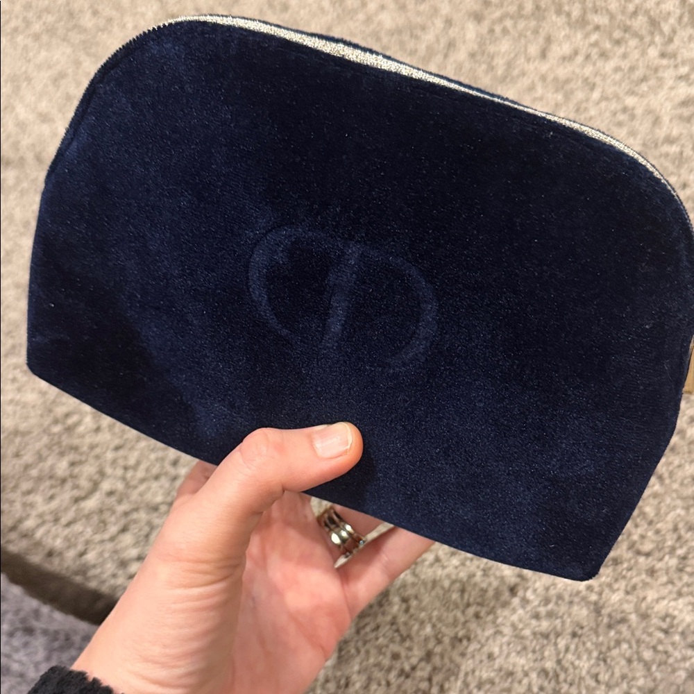 Dior Dark Navy Velvet Cosmetic Bag NWOT